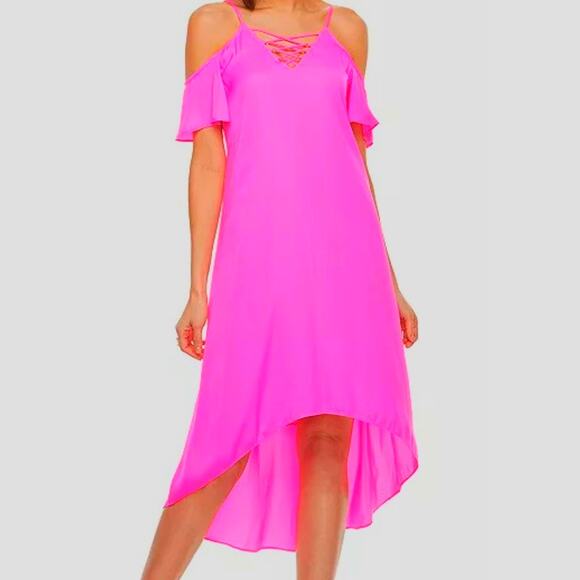 Jennifer Lopez Pink cold shoulder strappy sundress 1X  New - Picture 2 of 11